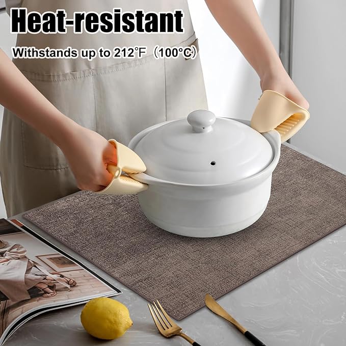 Homaxy Faux Leather Heat Resistant Placemats for Dining Table Set of 12, Waterproof Wipeable Washable PU Table Mats, Easy to Clean Anti-Slip Place Mats, 11.8" x 17", Dark Brown