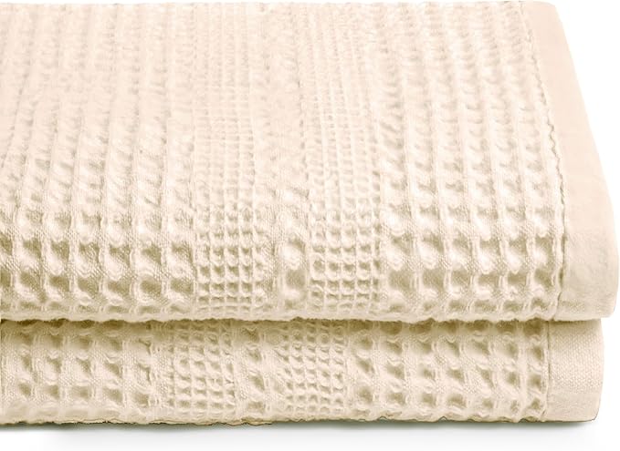 GILDEN TREE Waffle Towels for Bathroom, 100% Cotton Quick Dry Towel, Waffle Bath Towels Large, Absorbent Lightweight Travel Towel, Bath Towels Set of 2, Classic Style (Cream)