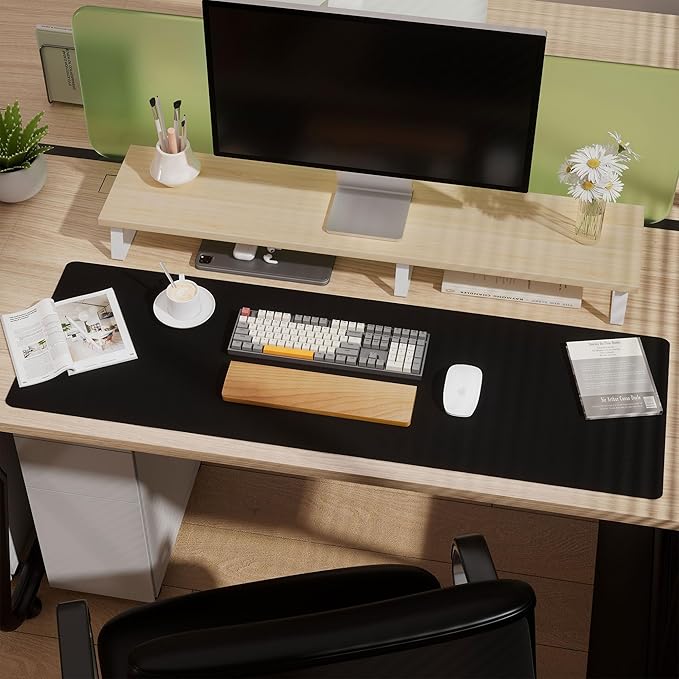 Aothia Leather Desk Pad Protector, Office Mat, Large Mouse Pad, Laptop Desk Pad, Non-Slip PU Leather Blotter, Waterproof Writing Pad for Office and Home (Black, 47" x 17")