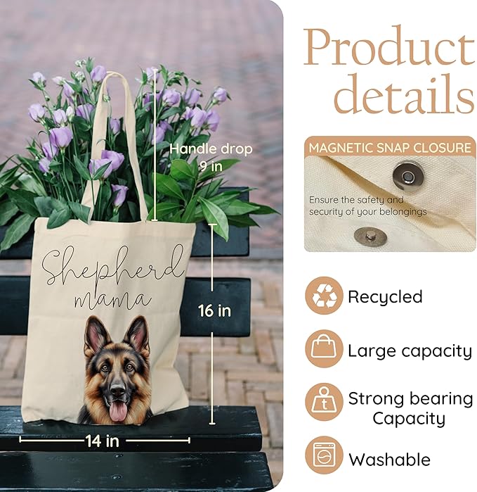 Dog Mama Tote Bag – Cute Dog Lover Canvas Bag, Reusable Shopping Shoulder Bag for Women, Pet Mom Gift,