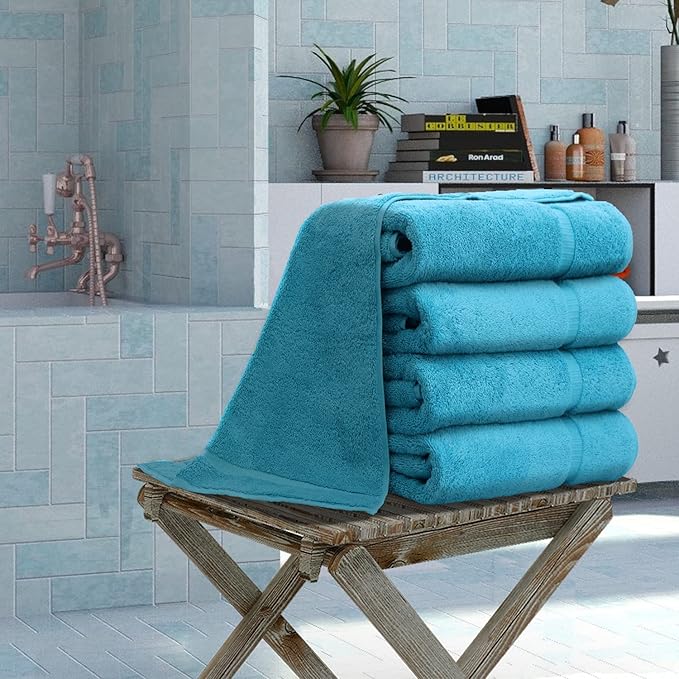 Luxury Hotel & Spa Collection Highly Absorbent, Quick Dry 100% Turkish Cotton 700 GSM, Eco Friendly Towel, for Bathroom Dobby Border Soft Bath Towel Set 27 X 54 -Aqua Blue, Bath Towels - Set of 4