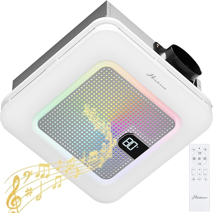 Bathroom Exhaust Fan with Bluetooth Speaker, 230 CFM 1.0 Sone Bathroom Exhaust Fan with Light, 3 Dynamic Light, 7 LED Color, 3 Color Temperatures, Nightlight,Remote, Easy Install