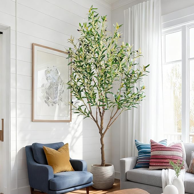 6ft Artificial Olive Tree Faux Olive Plant for Home Decor, Large Fake Olive Tree Modern Farmhouse Style, Floor Plant for Indoor Artificial Trees for Home Decor Indoor, Arbol de Olivo Artificial