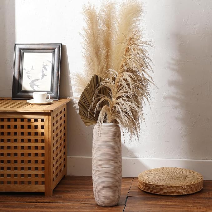 ALMA White Tall Vase for Floor, 18'' Extra Large Vase for Pampas Grass Dried Flower Bouquet, Big Ceramic Rustic Vases for Home Decor, Living Room Floor, Mantel Decoration