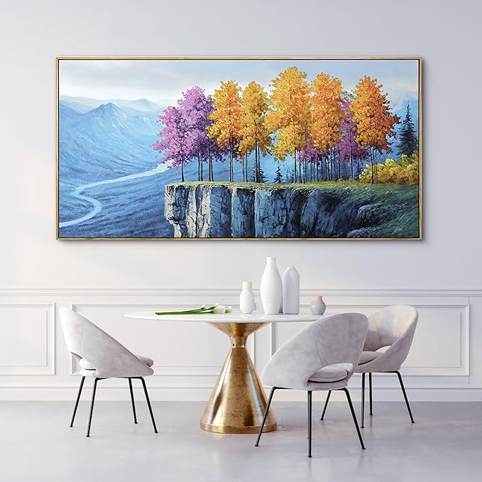 yiijeah Modern Wall Art - Landscape Wall Decor Living Room Bedroom Purple Tree Mountains and Rivers Printings Extra Large Canvas Picture Framed Artwork for Walls Relaxed Office Home Decoration