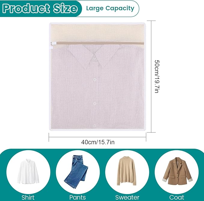 4Pcs Durable Cotton Mesh Laundry Bags for Delicates, 16×20inch Large Breathable Laundry Mesh Wash Bags with Sturdy Zipper for Delicates, Clothes, Pants, Underwear, Bra, Socks (L)