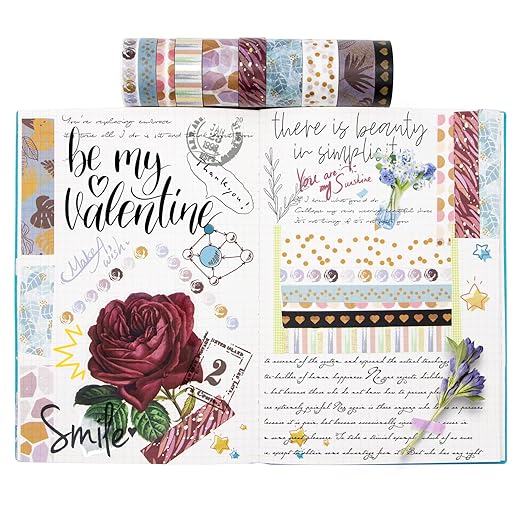 WAPETASHI 16 Rolls Washi Tape Set - Aesthetic Adhesive Tape with Gift Box, Gold Foil Decorativ Tape for Schcool Supplies, Bullet Journals, Scrapbooking, DIY Craftst -20/15/10mm Wide