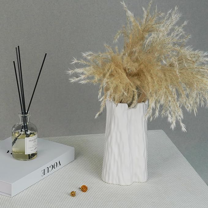 White Matte Ceramic Vase, Organic Nature Shape, 7.5 Inch Boho Nordic Ins Style Decorative Flowers Vase, Living Room Bedroom Entryway Minimalist Centerpiece Decor, Birthday Gifts for Women
