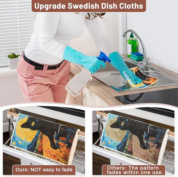 Lucomb 10 Pack Swedish Dishcloth Cellulose Sponge Cloths Bulk, Reusable Absorbent Kitchen Towels Dish Cloths Set Quick Drying Washable for Dishes Counters