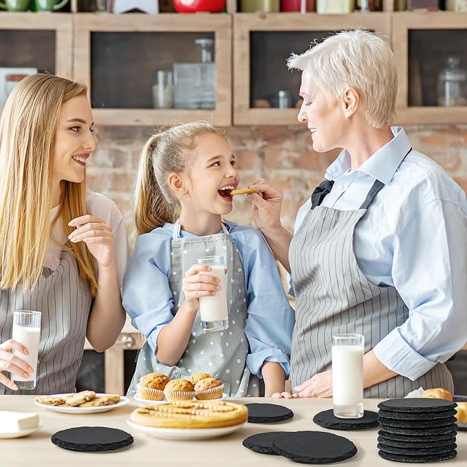 36 PCS Slate Coasters Bulk for Drinks, 4 Inch 18 PCS Natural Handmade Black Stone Square, 18 PCS Round Coasters for Laser Engraving, Gifts, Halloween Christmas, Home Decor