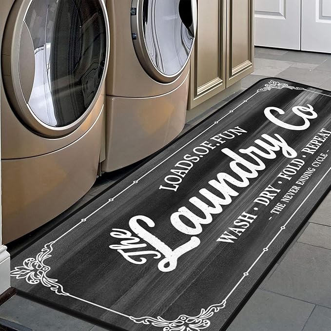Laundry Room Long Mat Area Rug Non-Slip Floor Mat Waterproof Farmhouse Carpet for Kitchen 40" x 20" (Black/Grey)