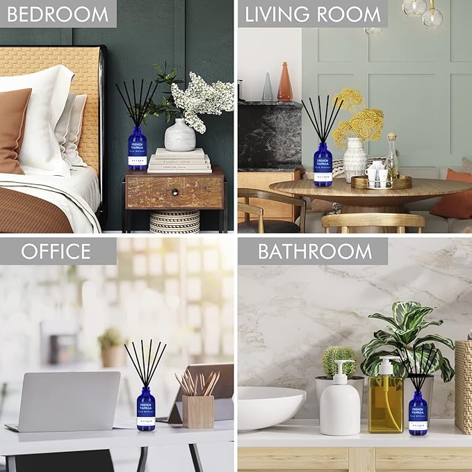 Reed Diffuser Set with Sticks 3.7 Oz, Vanilla, Coconut & Milk Scented Fragrance Oil Diffuser for Home Bedroom & Kitchen, Long-Lasting Room Air Freshener, Mind & Body Aromatherapy, Gift Idea