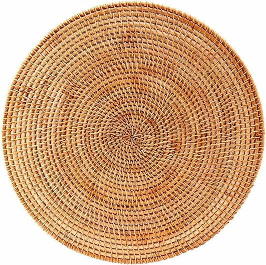 Round Woven Placemats, 13.7in Round Rattan Placemats Table Placemat Multifunctional Oval Tableware Mats Farmhouse Braided Place Mats for Indoor Decor Dining Supplies