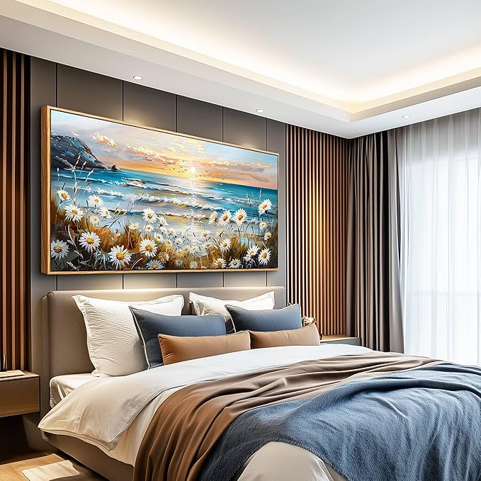 PHAOHUAXM Large Canvas Wall Art Flowers Farmhouse Bedroom Wall Painting Wall Decor For Living Room Office Marine Landscape Print Nature Beach picture Artwork Poster Modern Home Decorations 24x48 In