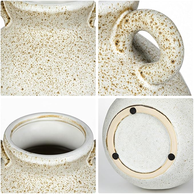 Beige Vintage Vase, Farmhouse Home Decorative Vase,7 Inch Terracotta Speckled Vases for Home Decor, Table, Living Room, Bathroom, Shelf, Mantel Decoration