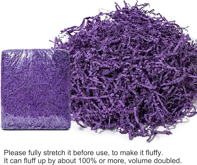 Mefleet 2 LB Crinkle Cut Paper Shred Filler Purple Crinkle Shredded Paper for Gift Box - Gift Basket Bag Filler - Grass Cushion Stuffing for Christmas Holiday Packaging Wrapping
