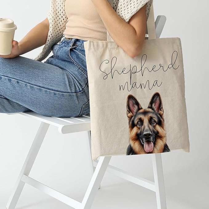 Dog Mama Tote Bag – Cute Dog Lover Canvas Bag, Reusable Shopping Shoulder Bag for Women, Pet Mom Gift,