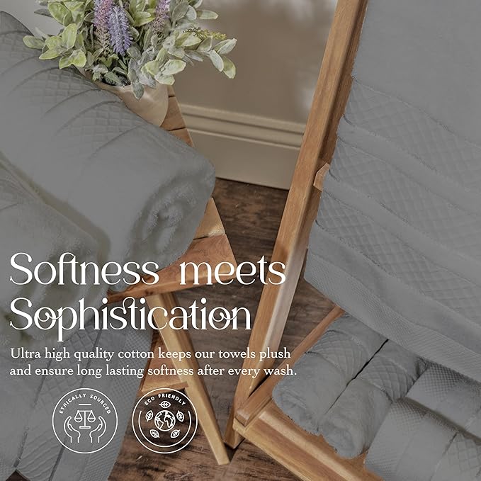 Premium Towel Set: Super absorbent, quick-drying, soft, plush. Features hanging loop, fade-resistant, eco & skin-friendly dyes. Luxury dobby design for bath or spa. (Gray, Bath Towel Set of 4)
