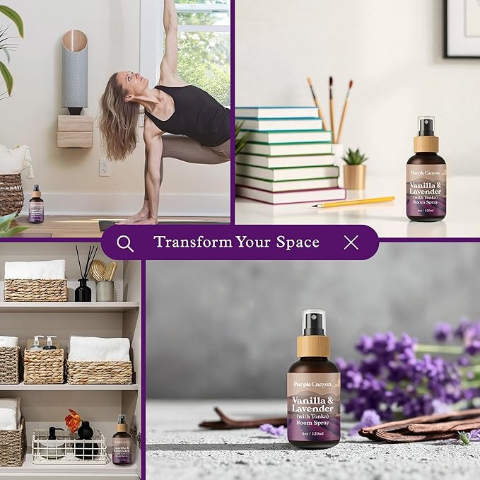Purple Canyon Vanilla & Lavender with Tonka Room Spray — 4 oz Natural Linen & Room Freshener — Soothing Floral & Sweet Aroma — Spa-Like Relaxation — Premium Natural Fragrance Oils