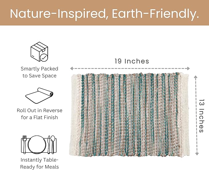 Hausattire Woven Table Placemats Set of 4 - Teal, Jute Boho Outdoor Table Mats for Kitchen Dining Decoration | Heat Resistant Farmhouse Rustic Dinner Placemat for Thanksgiving Decor - 13x19 Inch