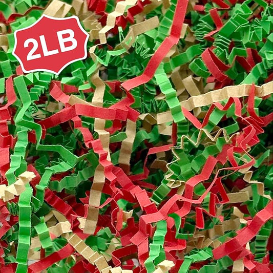 2LB Crinkle Cut Paper Shred Filler for Bag Gift Box Basket Confetti Paper Shreded Stuffing on Christmas Day Holiday(Green&Red&Kraft)