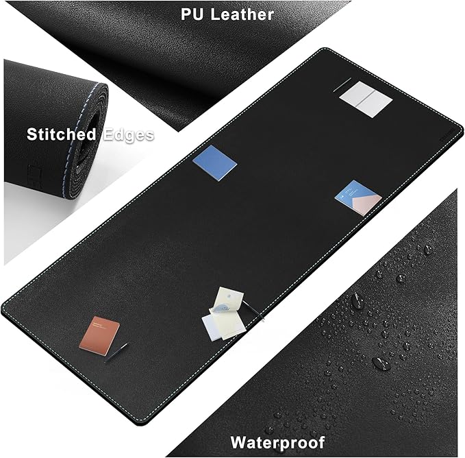 CENNBIE Leather Desk Pad Large, 71" x 27.5" Desk Mat Blotter Protector, Extended Non-Slip Mouse Pad, Waterproof PU Leather Desk mat for Desktop Office and Home (Black)
