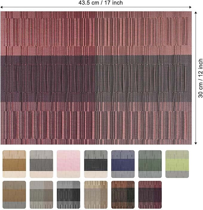 Placemats Set of 6, Vinyl Woven Place Mats Indoor Set of 6 Washable Wipeable PVC Table Mats Heat-Resistant Non Slip Plastic Placemat for Kitchen Dining Outdoor Table (Purple Red, Set of 6)