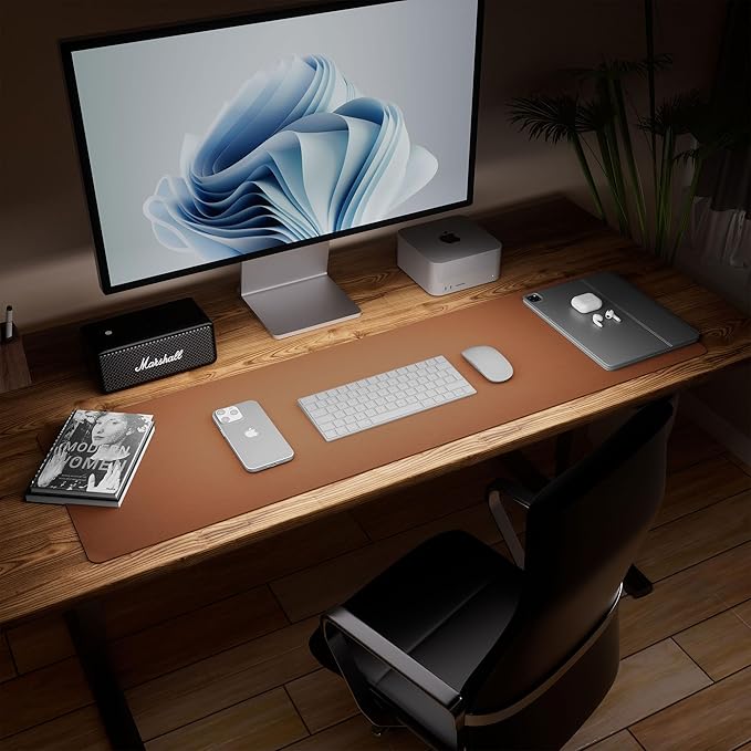 Aothia Leather Desk Pad Protector, Office Mat, Large Mouse Pad, Laptop Desk Pad, Non-Slip PU Leather Blotter, Waterproof Writing Pad for Office and Home (Brown, 47" x 17")