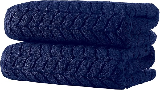 BAGNO MILANO Turkish Bath Towels, Soft Plush Jacquard Luxury Bath Towels, Quick Dry Towel Set (Navy, 6 pcs Towel Set)