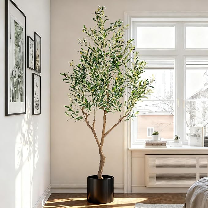 7ft Artificial Olive Tree Faux Olive Plant for Home Decor, Large Fake Olive Tree Modern Farmhouse Style, Floor Plant for Indoor Artificial Trees for Home Decor Indoor, Arbol de Olivo Artificial