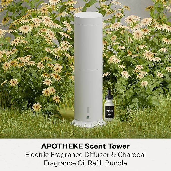 Apotheke Scent Tower Aromatherapy Diffuser & Charcoal Essential Oil Diffuser Refill Bundle