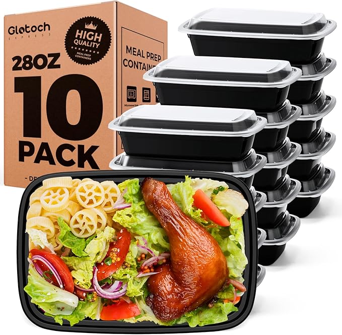 Glotoch 28oz Meal Prep Containers, 10 Pack (20-Piece) Reusable Food Storage Containers with Lids Microwave, Freezer, Dishwasher Safe - Leakproof & BPA Free Durable Plastic Lunch Box To Go Take Out