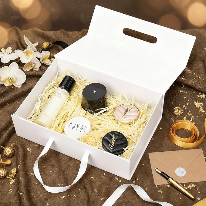 White Gift Box 14"x9.3"x4.2" Large Magnetic Gift Boxes with Lids for Presents Include Ribbon, Envelop Card for Bridesmaid Proposal Box, Birthday, Graduation, Christmas,Wedding Gifts Packging