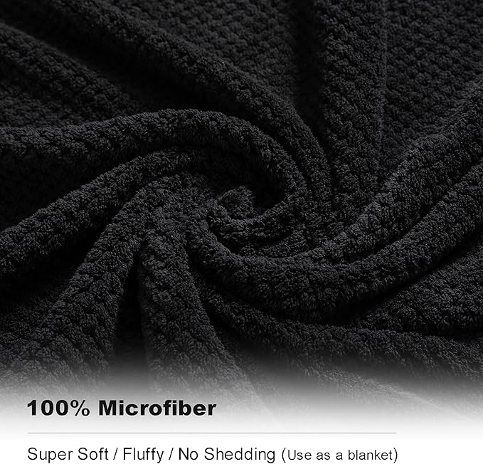 8-Piece Bath Towel Set, 2 Extra Large Bath Towel Sheets, 2 Hand Towels and 4 Washcloths - Highly Absorbent Quick Dry Microfiber,Ultra Soft Towel Set for Bathroom,Waffle Weave Design, Pack of 8 (Black)