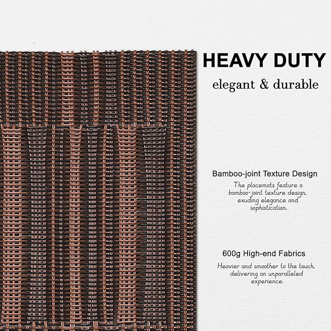 Placemats Set of 4, Vinyl Woven Place Mats Indoor Set of 4 Washable Wipeable PVC Table Mats Heat-Resistant Non Slip Plastic Placemat for Kitchen Dining Outdoor Table (Black Brown, Set of 4)