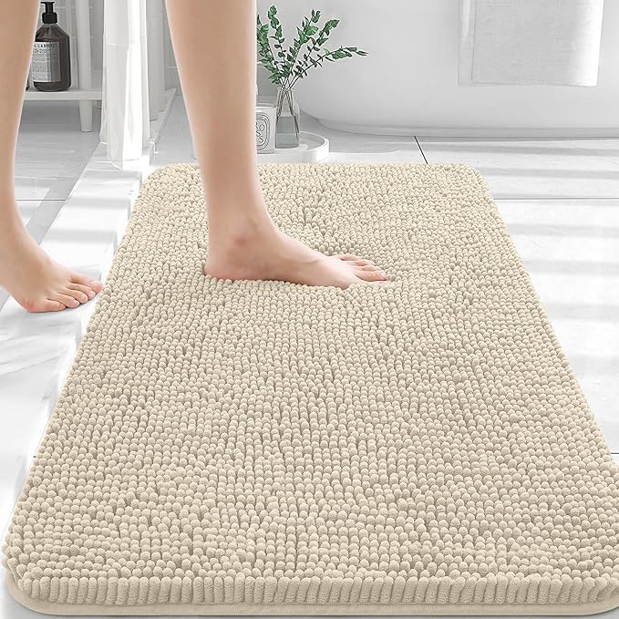 OLANLY Bathroom Rugs 30x20, Extra Soft Absorbent Chenille Bath Rugs, Rubber Backing Quick Dry, Machine Washable Bath Mats for Bathroom Floor, Tub and Shower, Home Decor Accessories, Sand