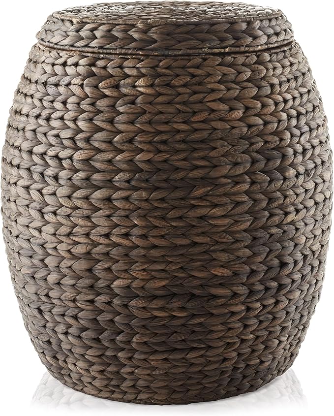 Casafield Round Storage Basket with Lid - Espresso, Handwoven Water Hyacinth Organizer for Laundry, Blankets, Plants, Bedroom, Living Room, Home Office