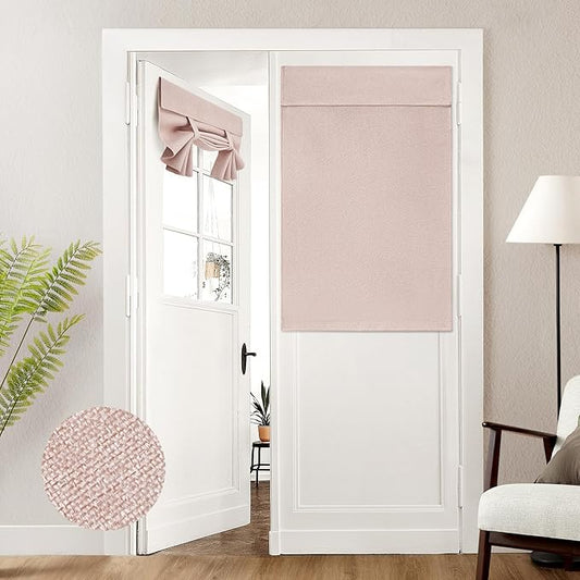 HOMEIDEAS 100% Blush Pink Linen Blackout French Door Curtains, Privacy Door Window Curtains, 30 X 40 Inch Room Darkening Blinds, Thermal Insulated Shades for Bedroom, 1 Panel