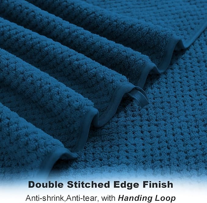 8-Piece Navy Bath Towel Set, 2 Extra Large Bath Towel Sheets, 2 Hand Towels and 4 Washcloths - Highly Absorbent Quick Dry Microfiber,Ultra Soft Towel Set for Bathroom, Waffle Weave Design, Pack of 8