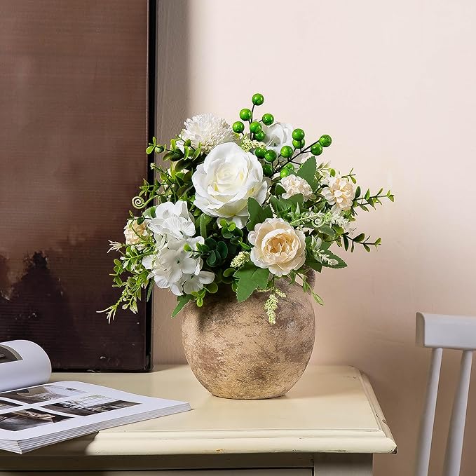 6 Inch Ceramic Small Flower Vase - Christmas Short Terracotta Vases - Vintage Porcelain Ball Vase for Home Decor - Decorative Farmhouse Vase with hadle for Home Decor Living Room Shelf Table, Lyeec