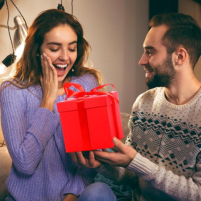 Cholemy 5 Pcs Square Nesting Boxes Decorative Gift Boxes with Lid and Ribbon Assorted Sizes Wrap for Wedding, Thanksgiving, Christmas, Anniversary, Birthday, Bridal Party(Bright Red)