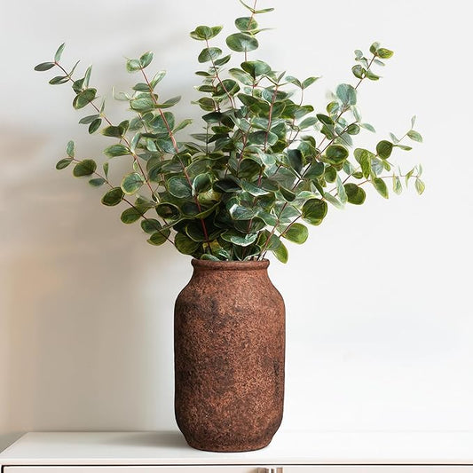 Rustic Terracotta Vase, Farmhouse Ceramic Vase, Decorative Clay Vintage Vases for Home Decor, Living Room,Table, Shelf Decor, 9 inch, Brown