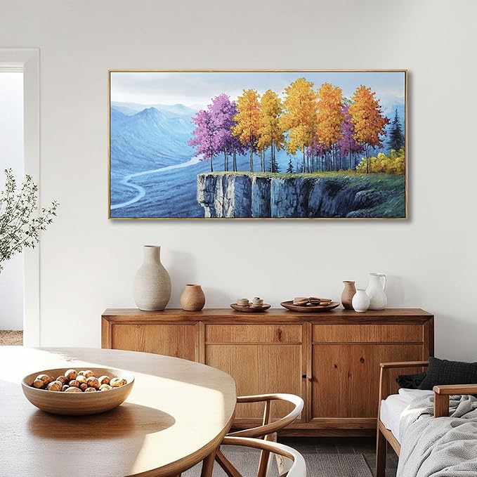 yiijeah Modern Wall Art - Landscape Wall Decor Living Room Bedroom Purple Tree Mountains and Rivers Printings Large Canvas Picture Framed Artwork for Walls Relaxed Office Home Decoration