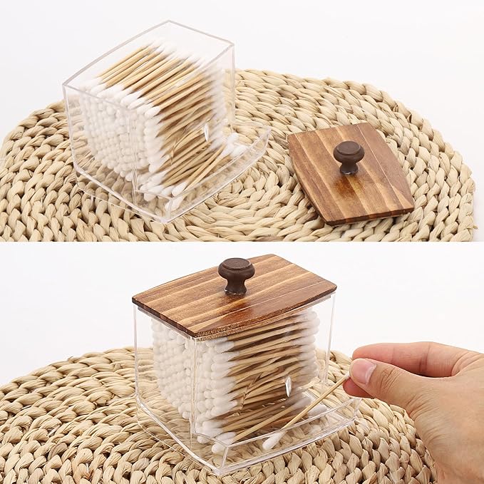 Tbestmax 10oz Qtip Holder Dispenser Big Clear Bathroom Container for Cotton Ball, Cotton Swabs, Floss - Bathroom Organizer Accessories for Storage