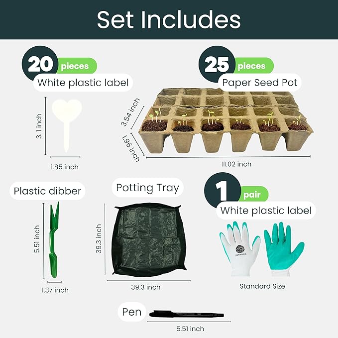 SunVara Seed Starter Peat Pots for Seedlings 300 pcs Biodegradable Seed Starter Pots