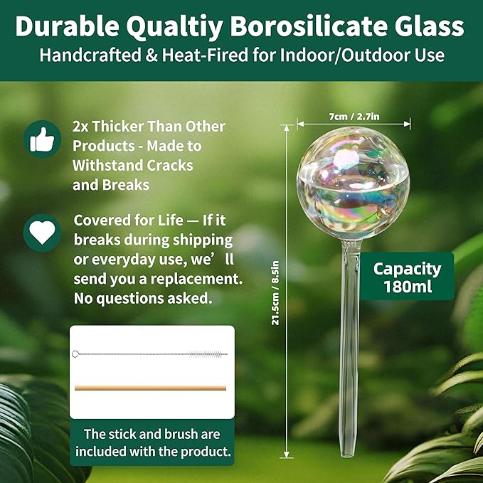 Extra-Thick Clear Glass Plant Watering Globes, Rainbow Gradient Self Watering Devices, Automatic Plant Waterer Spikes for Indoor & Outdoor Plants, Perfect for Everyday or Vacation Use, 4-Pack