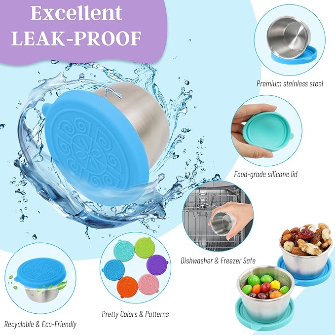 6x2.7 Oz Salad Dressing Container to Go,Handy Leakproof Stainless Steel Meal Prep Containers Reusable,Sauce Containers for Lunch Box, Picnics, Travel, Office and Kitchen Storage