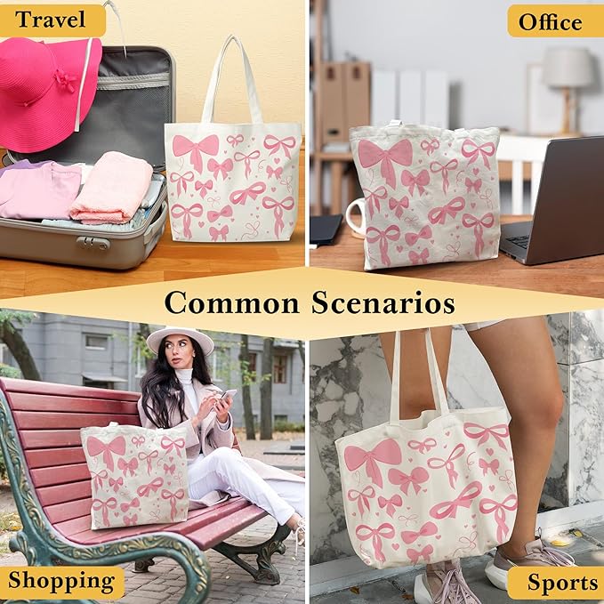 Pink Bow Canvas Tote Bag