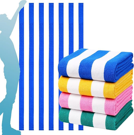 4 Packs Extra Large Bath Towels Striped Beach Towel Set Bathroom Sheets Bulk Oversized Quick Dry Soft Fluffy XL Big Absorbent Microfiber Blanket Turkish Hotel Shower Pool Hot Toallas Grandes