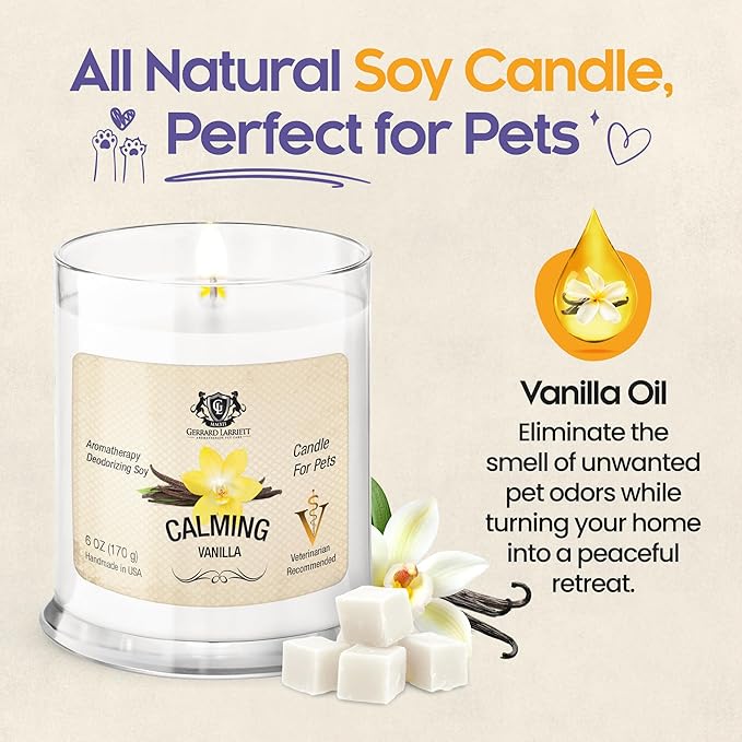 Pet Odor Eliminator Candle Calming Vanilla Scented Candle, Calming Candles Aromatherapy for Home Decor, Soy Wax Pet Candles Odor Eliminator for Animal Lover, Aromatherapy by Gerrard Larriett